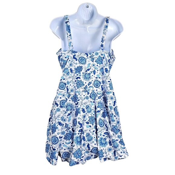 B2prity Womens XL Blue & White Paisley Floral Swimdress Sexy Beach Drawstring - Picture 4 of 11